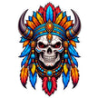 Colorful Tribal Skull Feather Headdress Sticker by STIXY
