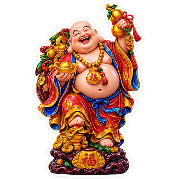 Laughing Buddha Wealth Prosperity Feng Shui Waterproof Matte Vinyl Sticker by STIXY