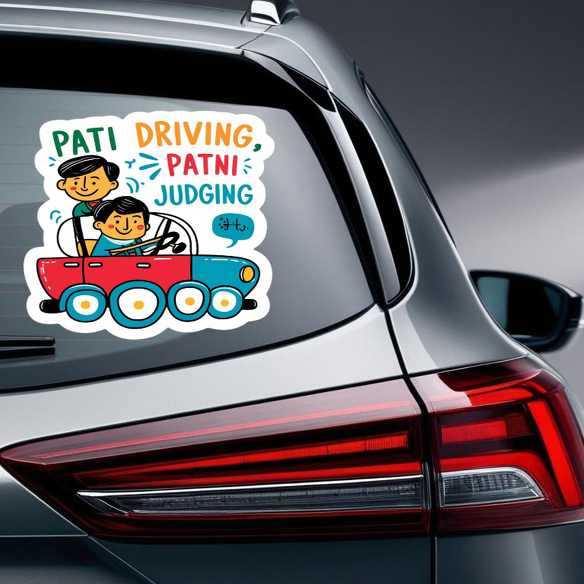Pati Driving Patni Judging Funny Desi Couple Sticker premium product image 2