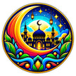 Colorful Islamic Mosque Crescent Moon Spiritual Sticker with Ramadan Inspired Artwork by STIXY
