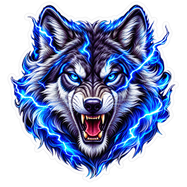 Electric Blue Wolf Head Waterproof Matte Vinyl Sticker by STIXY