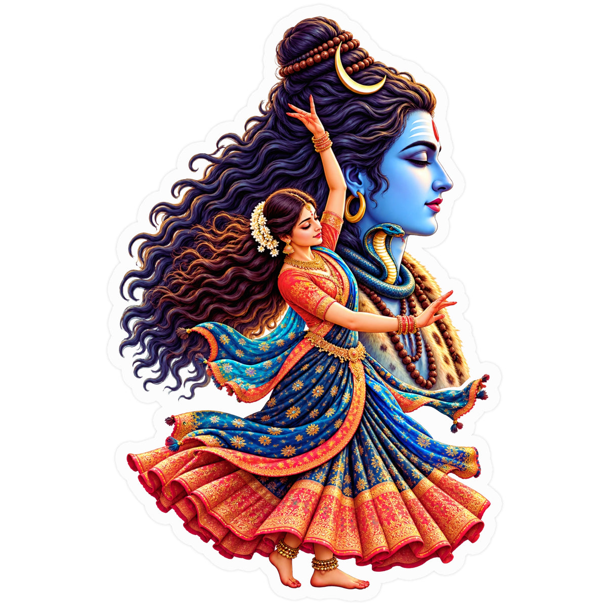 Lord Shiva and Classical Dancer Devotional Sticker with Colorful Traditional Indian Artwork by STIXY