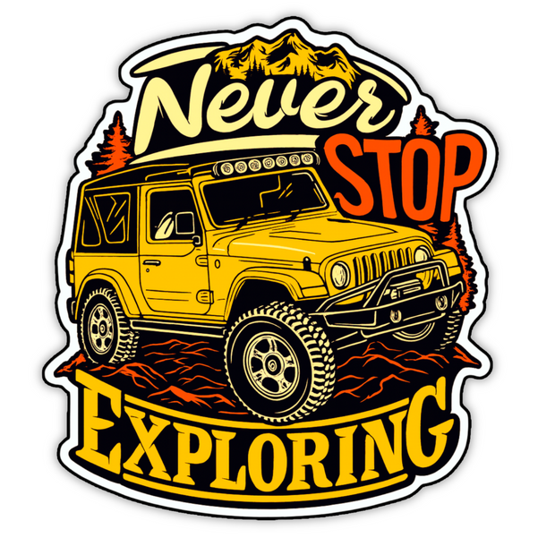 NEVER STOP EXPLORING STICKER – YELLOW JEEP ADVENTURE EDITION premium product image view 1