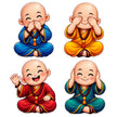Cute Little Monk Sticker Set of 4 Colorful Mindfulness Waterproof Matte Vinyl Stickers by STIXY