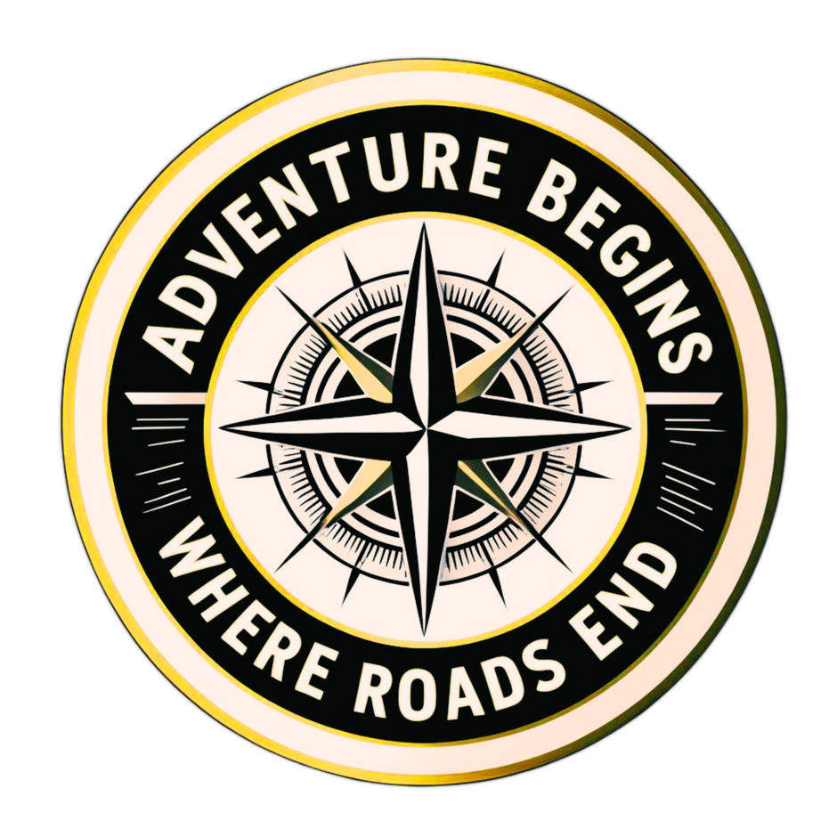 ADVENTURE BEGINS WHERE ROADS END STICKER – COMPASS DESIGN DECAL premium sticker product image 1