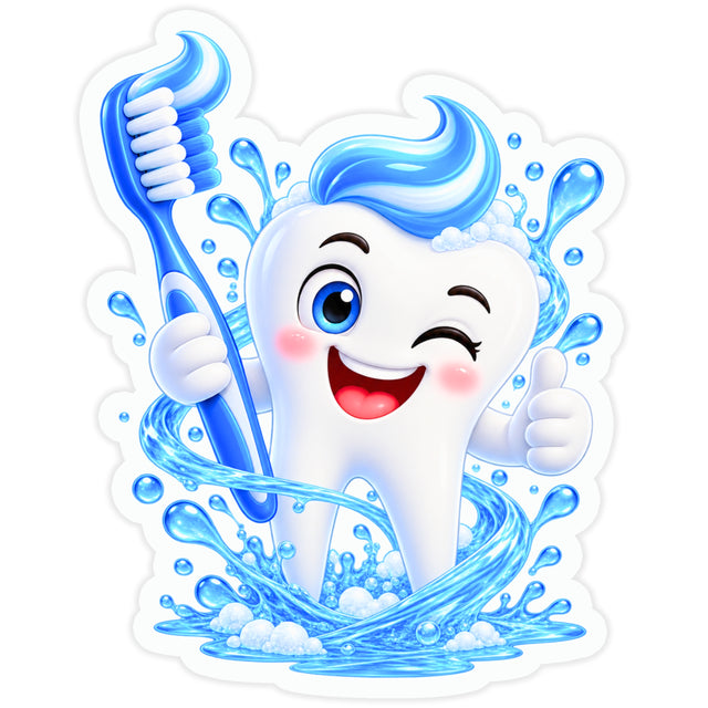 Cute Toothbrush Oral Hygiene Reminder Waterproof Matte Vinyl Sticker for Kids by STIXY