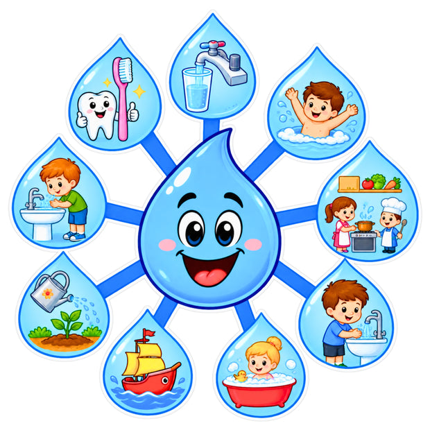 Kids Water Conservation and Hygiene Awareness Waterproof Matte Vinyl Sticker by STIXY