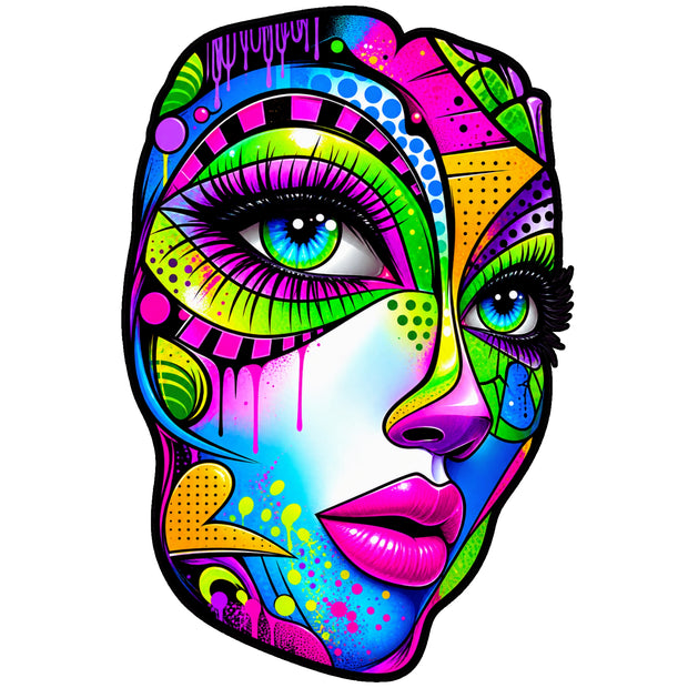Colorful Abstract Woman Face Sticker with Vibrant Pop Art Design by STIXY