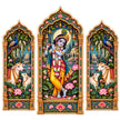 Lord Krishna with Cows Jharokha Sticker Set of 3 Featuring Traditional Indian Temple Arch Artwork by STIXY