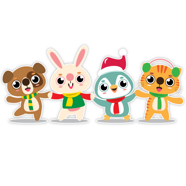 Winter Animal Friends Sticker – Waterproof Viny | Cute Christmas-Themed Bear, Bunny, Penguin & Cat premium vinyl sticker product image 1