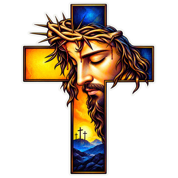 Jesus Christ Crown of Thorns Cross Spiritual Waterproof Matte Sticker by STIXY