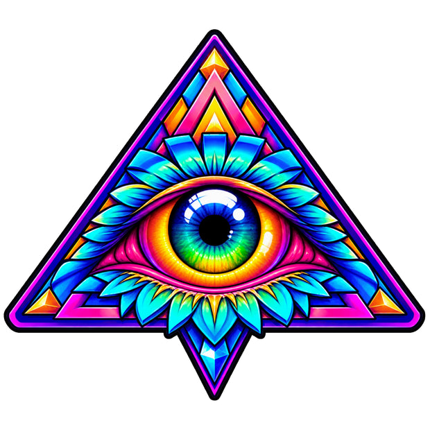 Colorful All Seeing Eye Triangle Sticker with Geometric Spiritual Art Design by STIXY