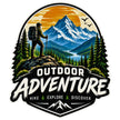 Outdoor Adventure Hiking Waterproof Matte Vinyl Sticker Featuring Snowy Mountains Hiker Pine Forest and Explore Design by STIXY