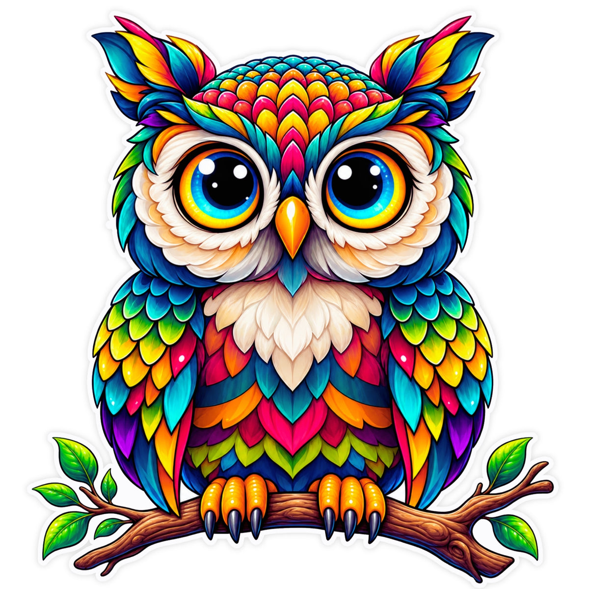 Colorful Cute Owl Sticker with Big Eyes Waterproof Matte Vinyl Sticker by STIXY