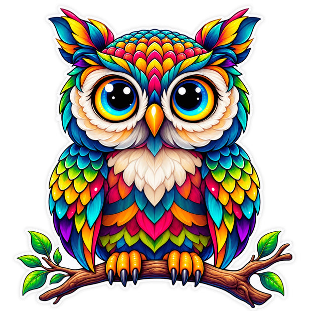 Colorful Cute Owl Sticker with Big Eyes Waterproof Matte Vinyl Sticker by STIXY