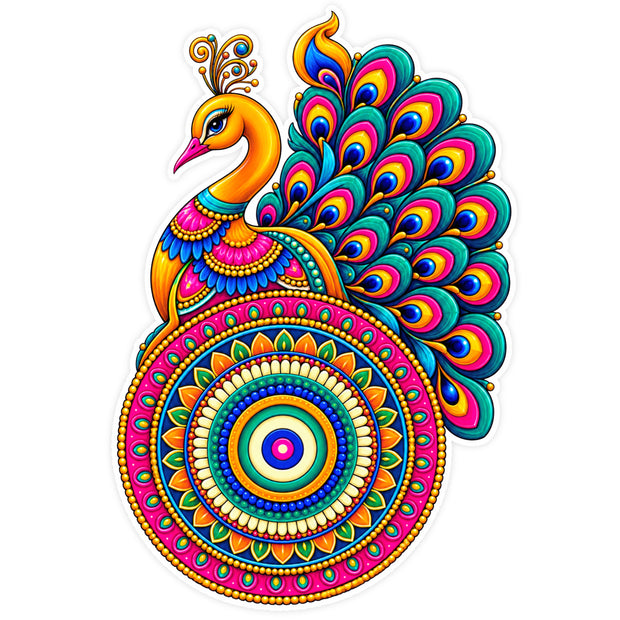 Colorful Peacock Mandala Sticker with Indian Decorative Feather Art by STIXY