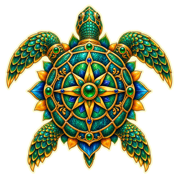 Green Tortoise Vastu Mandala Prosperity Waterproof Matte Vinyl Sticker by STIXY
