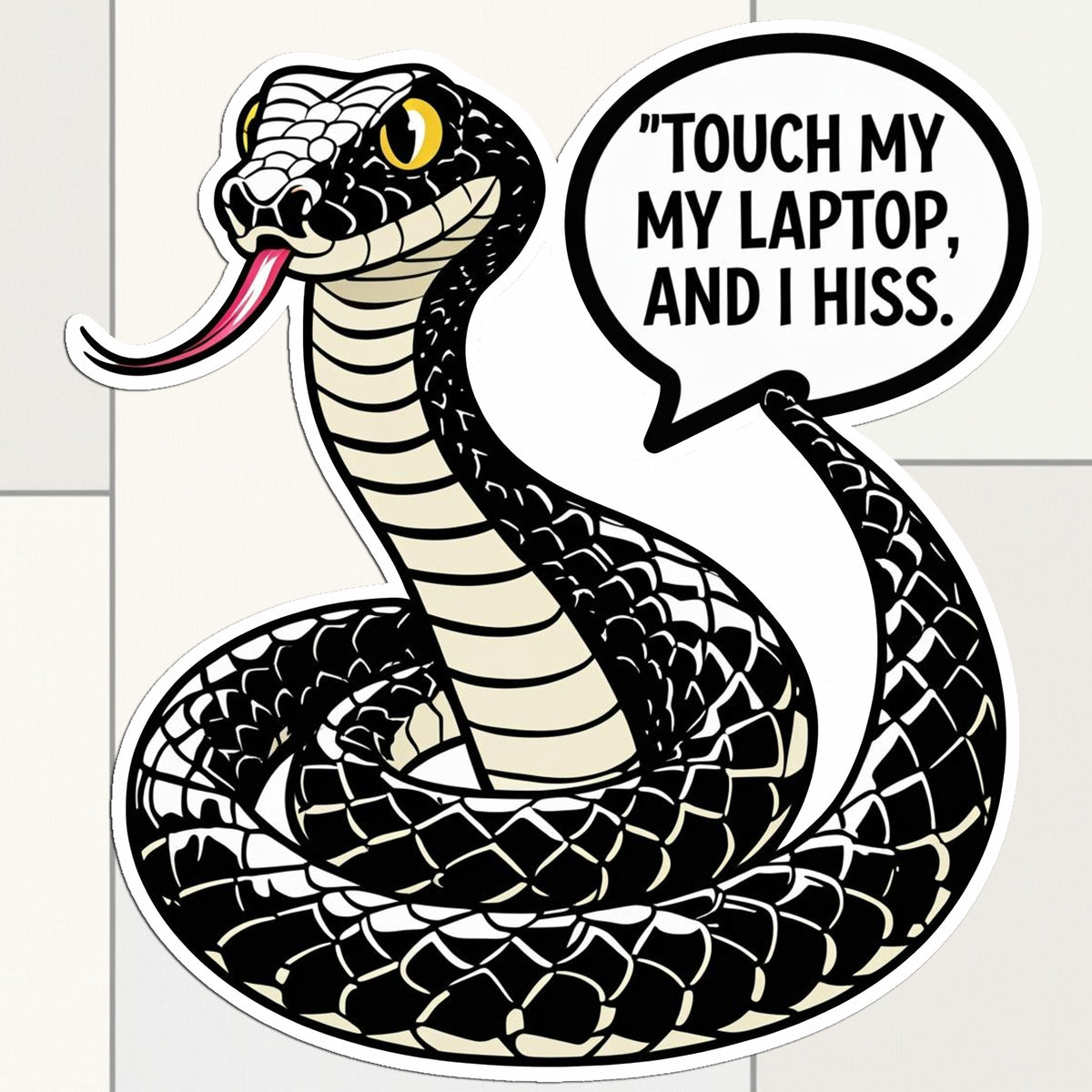 Touch My Laptop, and I Hiss – Angry Black Cobra Sticker premium sticker image view 1