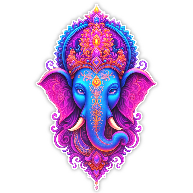 Colorful Ganesh Head Sticker – Water-Resistant Spiritual Vinyl Art | Divine Decor premium vinyl sticker product image 1