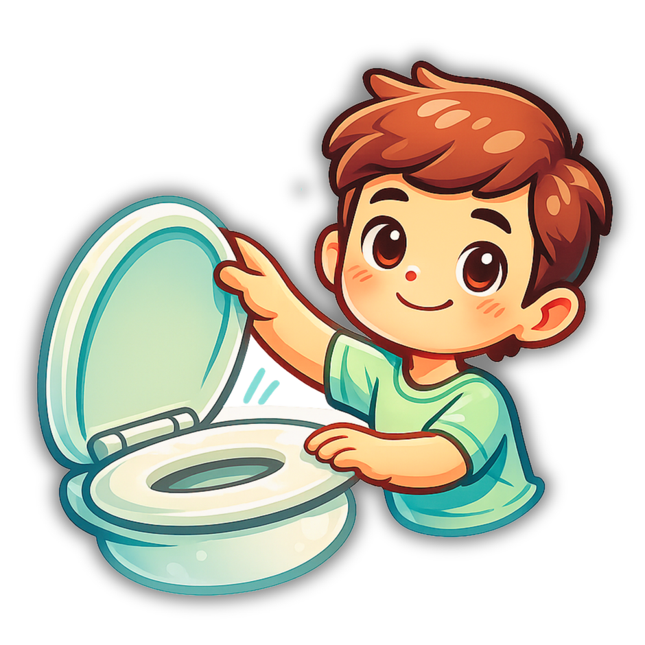 Cute Washroom Reminder Cartoon Sticker – Waterproof Matte (18 × 15 cm Approx) premium product image view 1