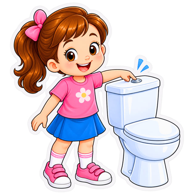 Cute Girl Toilet Flush Reminder Waterproof Matte Vinyl Sticker for Kids by STIXY