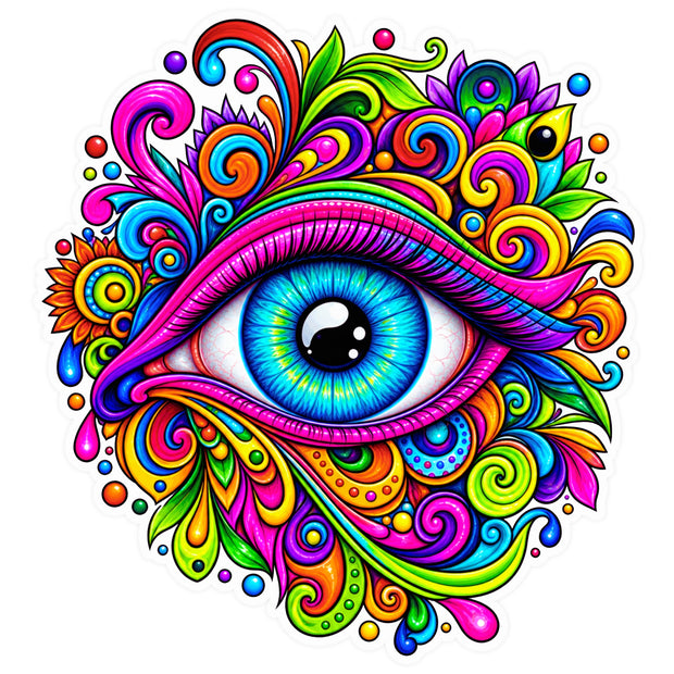 Vibrant Abstract Eye Sticker with Colorful Psychedelic Floral Swirl Artwork by STIXY