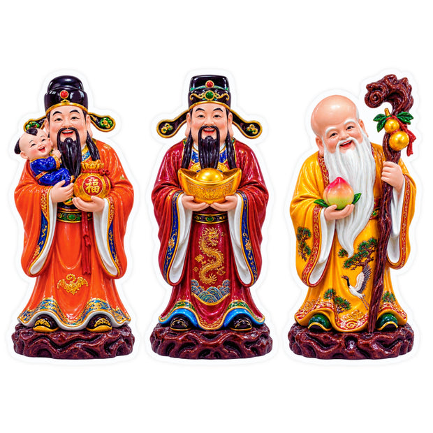 Three Feng Shui Gods Fu Lu Shou Wealth Health Longevity Waterproof Matte Vinyl Sticker Set by STIXY