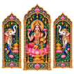 Goddess Lakshmi with Elephants Jharokha Sticker Set of 3 Featuring Traditional Indian Temple Art by STIXY