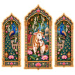 Sacred Cow and Peacock Jharokha Sticker Set of 3 with Traditional Indian Floral Temple Arch Artwork by STIXY