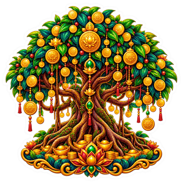 Money Tree Prosperity Tree Vastu Wealth and Abundance Waterproof Matte Vinyl Sticker by STIXY
