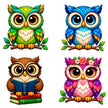 Cute Colorful Owl Sticker Set of 4 Waterproof Matte Vinyl Stickers by STIXY