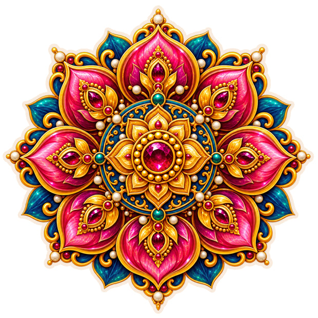 Eight Petal Prosperity Lotus Mandala Waterproof Matte Vinyl Sticker by STIXY