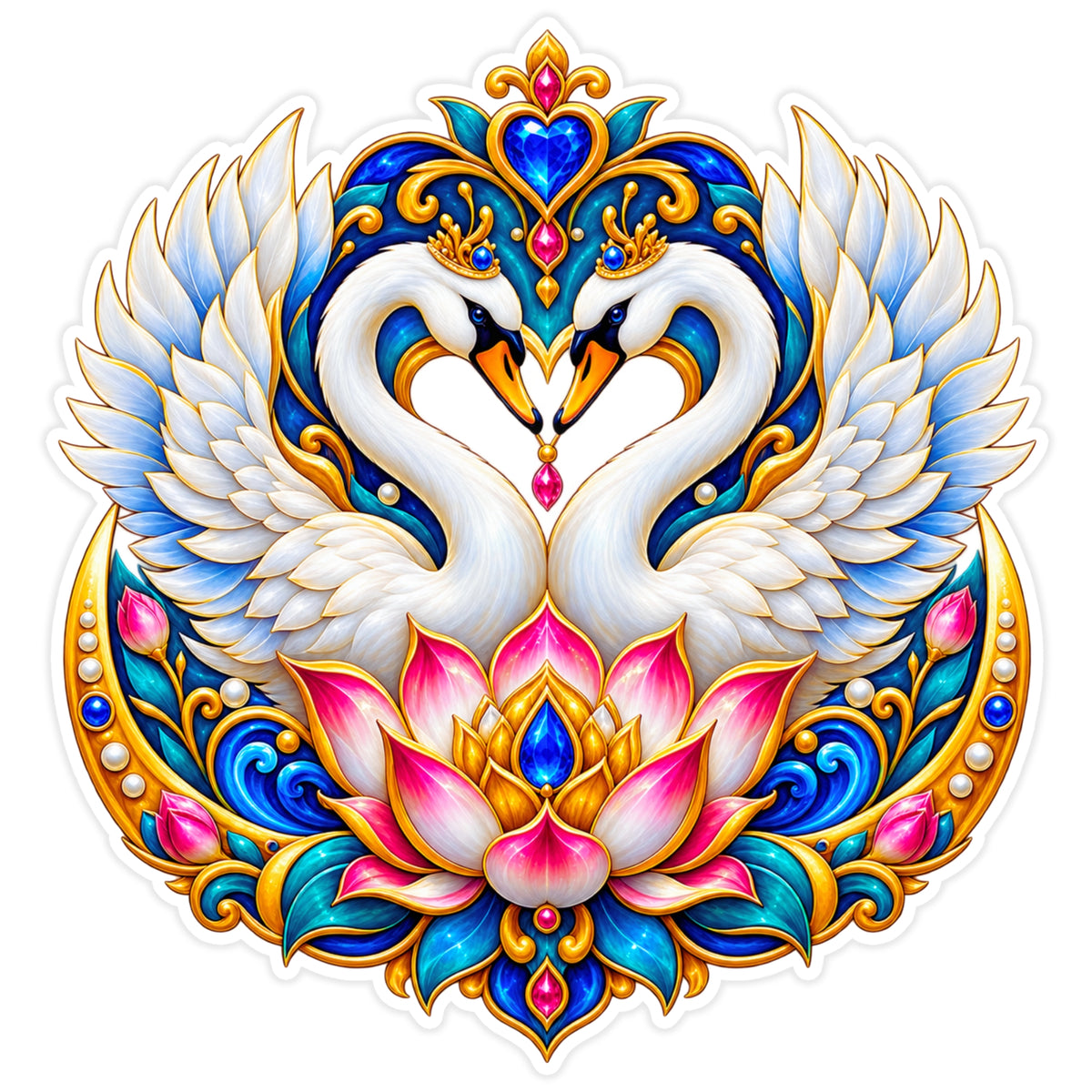 Swan Couple Lotus Love Harmony Vastu Waterproof Matte Vinyl Sticker by STIXY