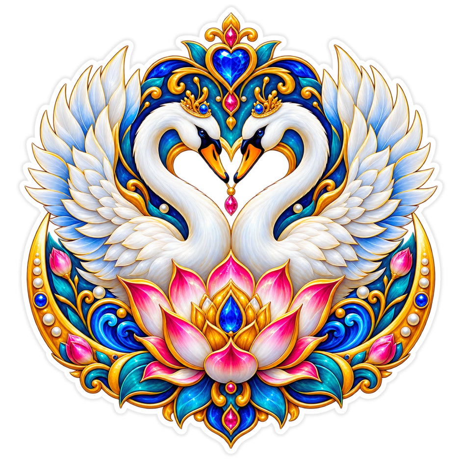 Swan Couple Lotus Love Harmony Vastu Waterproof Matte Vinyl Sticker by STIXY