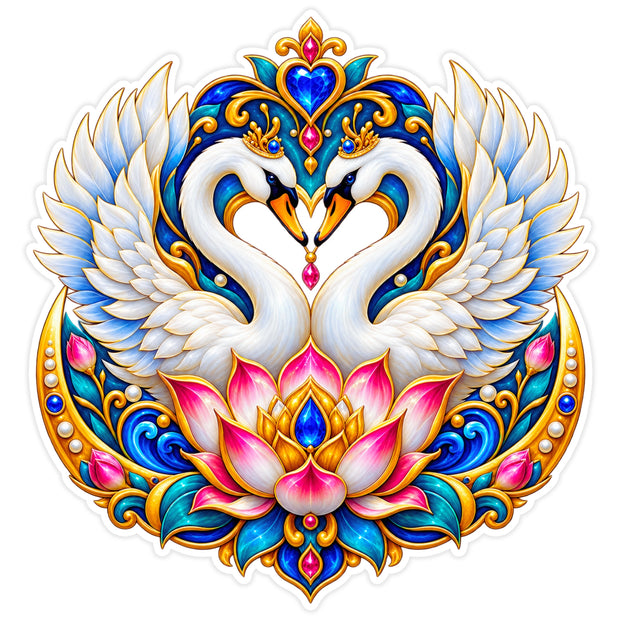 Swan Couple Lotus Love Harmony Vastu Waterproof Matte Vinyl Sticker by STIXY