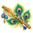 Krishna Flute Peacock Feather Spiritual Waterproof Matte Vinyl Sticker with Colourful Mor Pankh and Decorative Bansuri by STIXY
