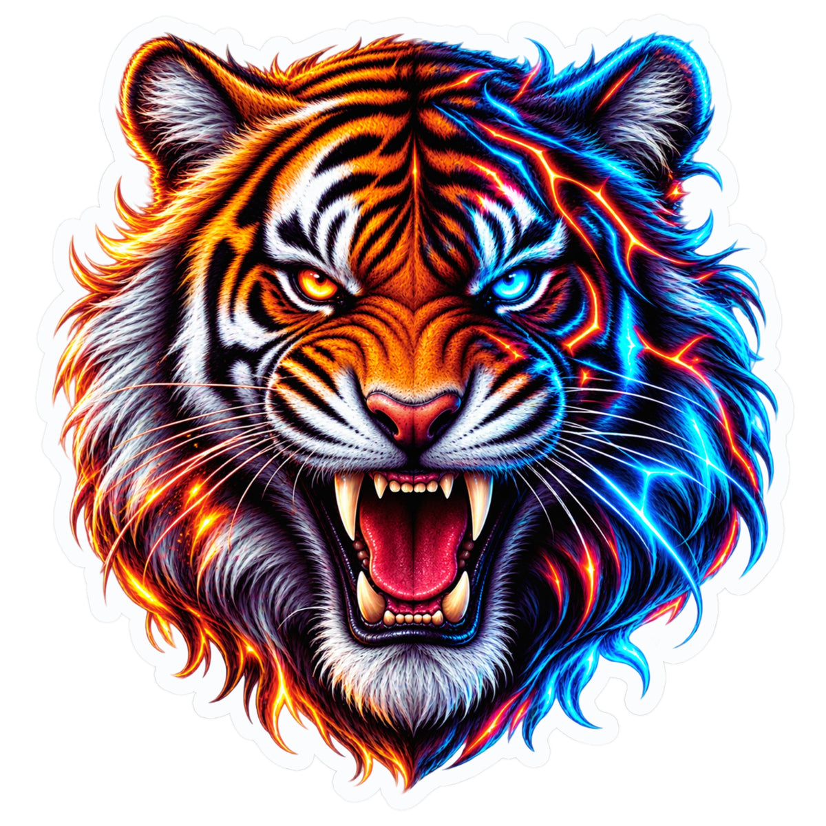 Fire and Ice Roaring Tiger Waterproof Matte Vinyl Sticker by STIXY
