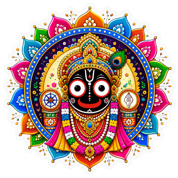 Lord Jagannath Colorful Mandala Waterproof Matte Vinyl Spiritual Sticker by STIXY