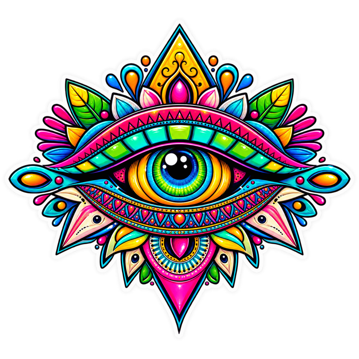 Colorful Evil Eye Mandala Sticker with Vibrant Geometric Artwork by STIXY