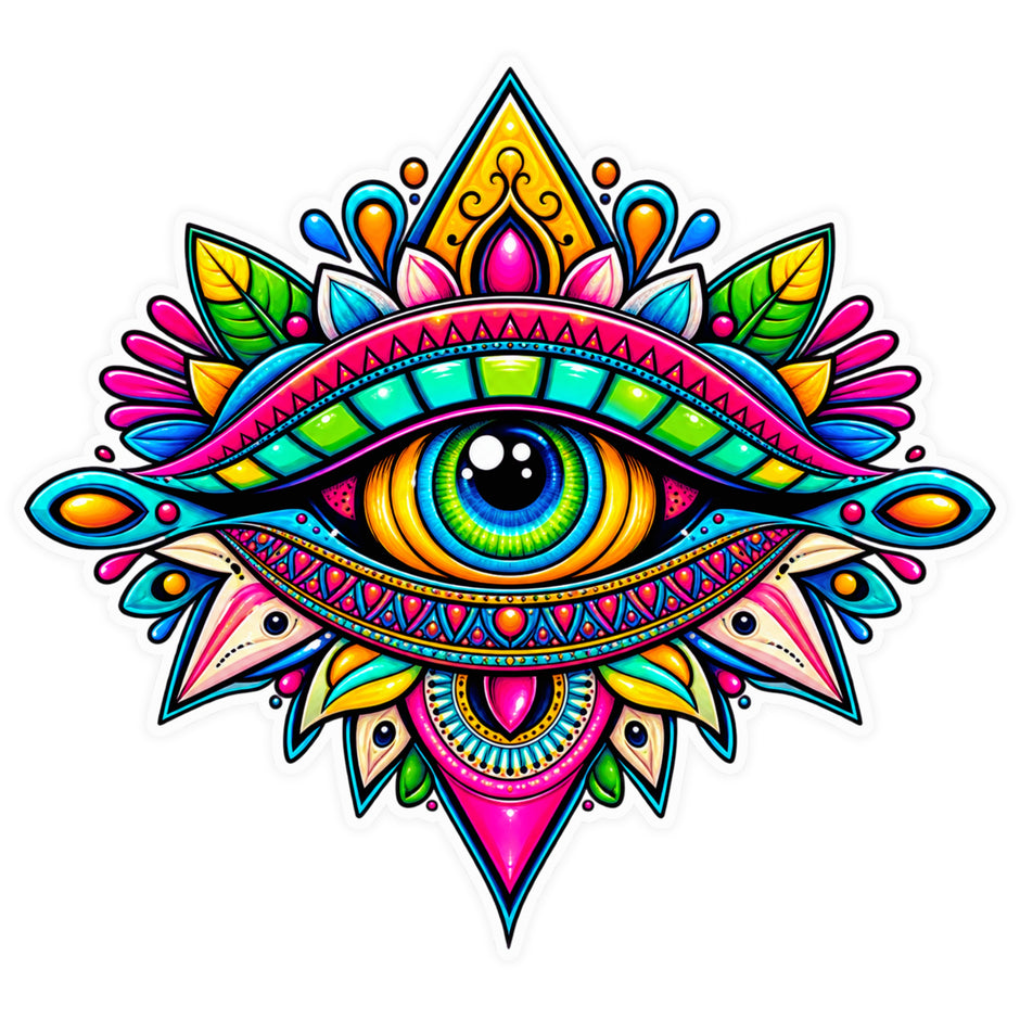 Colorful Evil Eye Mandala Sticker with Vibrant Geometric Artwork by STIXY