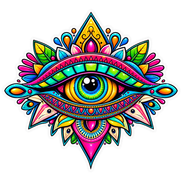 Colorful Evil Eye Mandala Sticker with Vibrant Geometric Artwork by STIXY