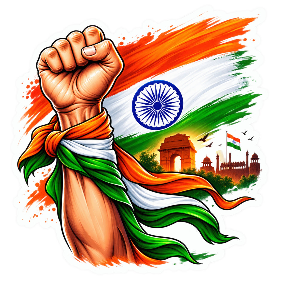Indian Tricolor Raised Fist Patriotic India Flag Waterproof Matte Vinyl Sticker by STIXY