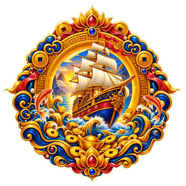 Feng Shui Wealth Ship Prosperity and Business Growth Waterproof Matte Vinyl Sticker by STIXY