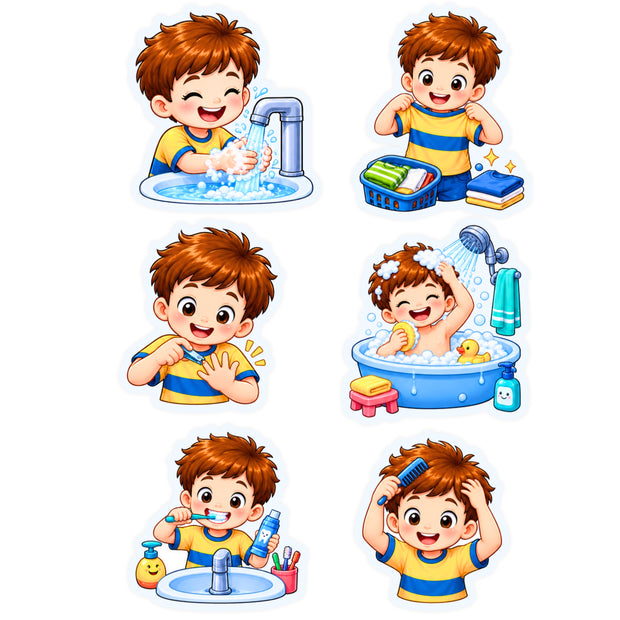 Kids Daily Hygiene Routine Waterproof Matte Vinyl Sticker Pack of 6 by STIXY