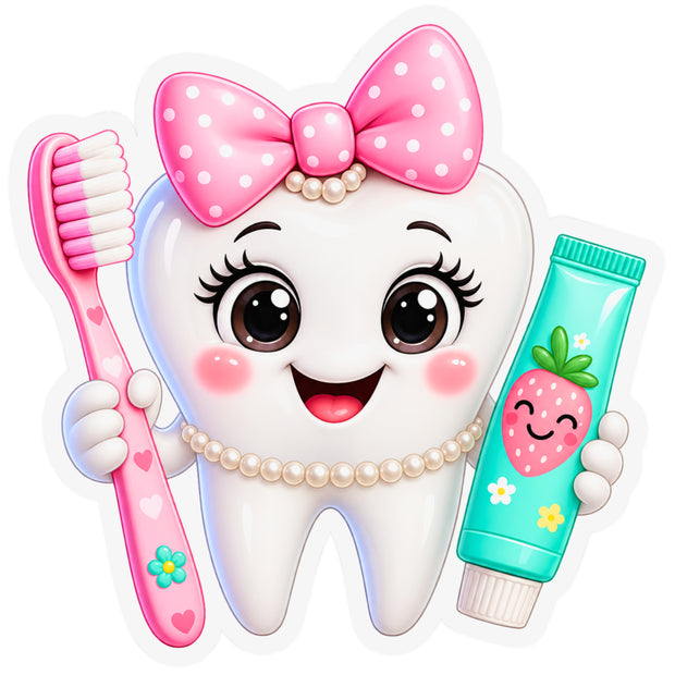 Cute Tooth Brushing Oral Hygiene Waterproof Matte Vinyl Sticker for Kids by STIXY