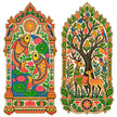 Indian Folk Art Peacock and Deer Tree Jharokha Sticker Set of 2 with Colorful Traditional Artwork by STIXY