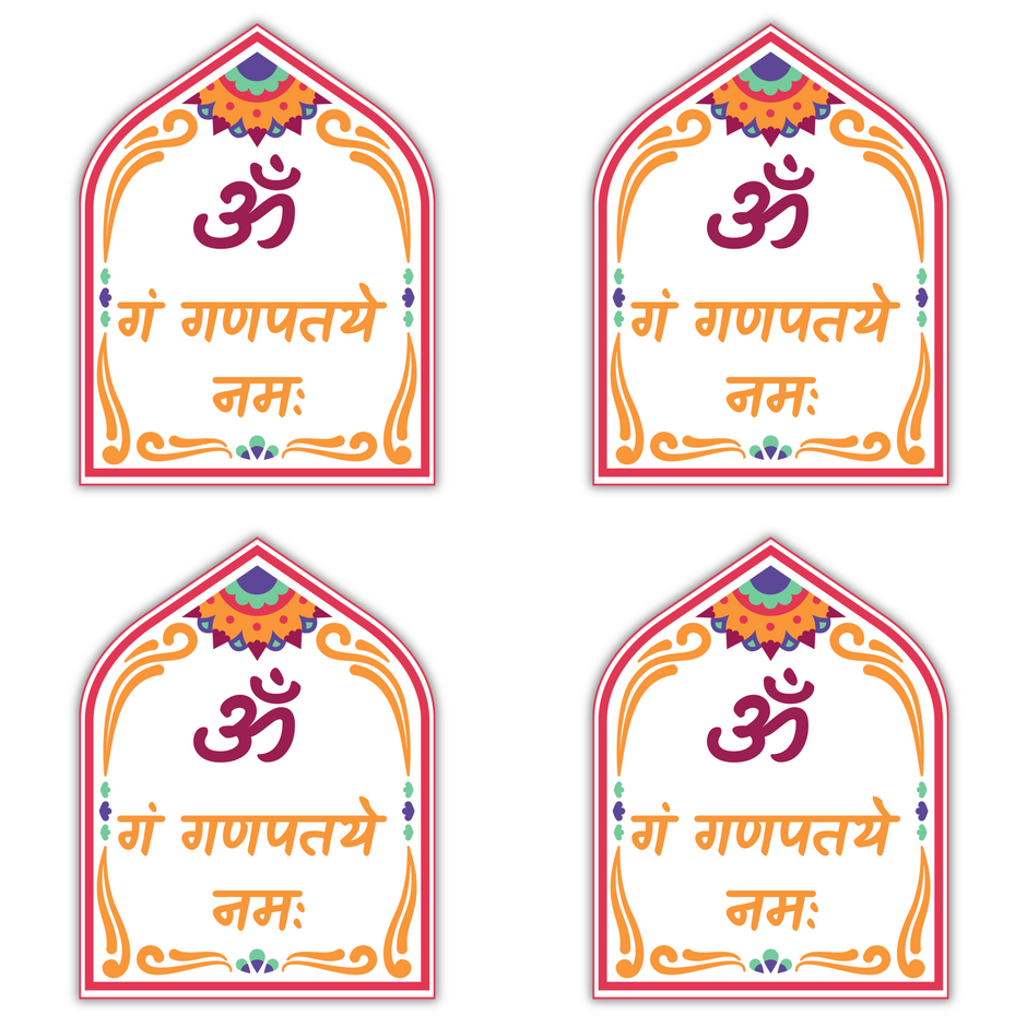 Waterproof Sticker – Sacred Ganesh Mantra "ॐ गं गणपतये नमः" (Pack of 4) – Spiritual Decals premium sticker product image 1