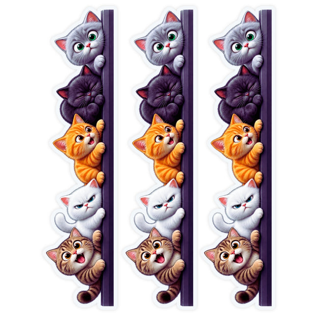 Cute Peeking Cats Sticker Pack of 3 with Five Funny Kittens for Door Frames and Corners by STIXY