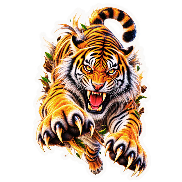 Lunging Tiger Attack Waterproof Matte Vinyl Sticker by STIXY