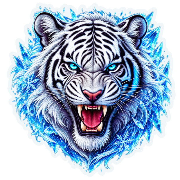 Arctic White Tiger Roaring Waterproof Matte Vinyl Sticker by STIXY